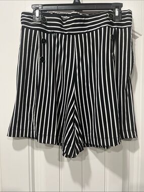 Robert Louis Black and White Vertical Stripe High-Waist Shorts